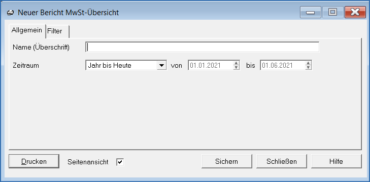 Bericht MwSt Übersicht